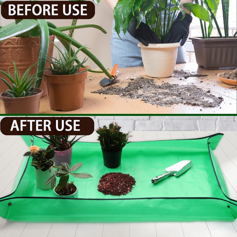 WondMall Plant Repotting Mat,Extra Large Waterproof Potting Mats,Foldable Potting Mat for Indoor Plant Transplanting and Dirt Control,Portable Gardening Mats for Repotting(43''*30'',Green) - Image 2
